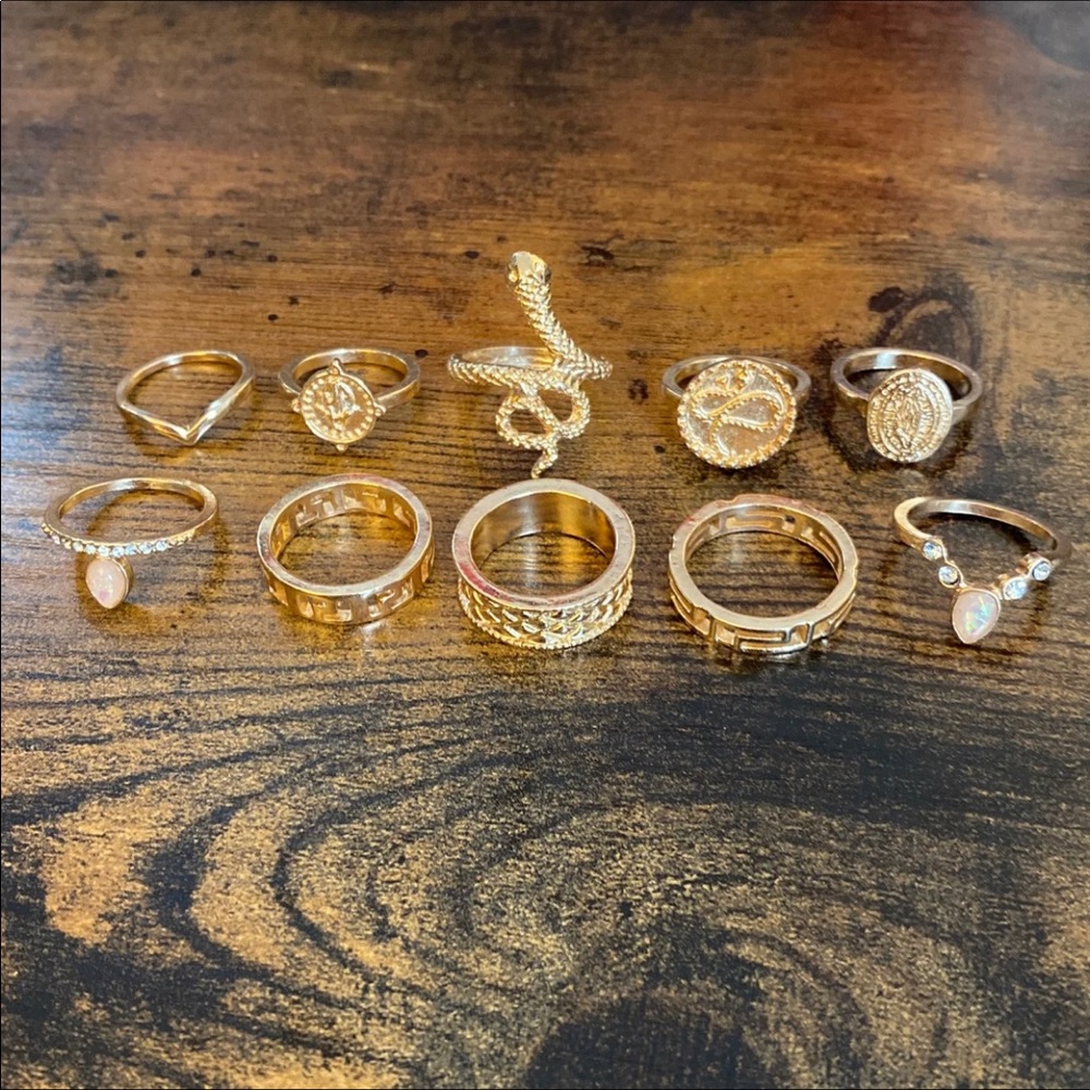 10pc Gold Snake Ring Set